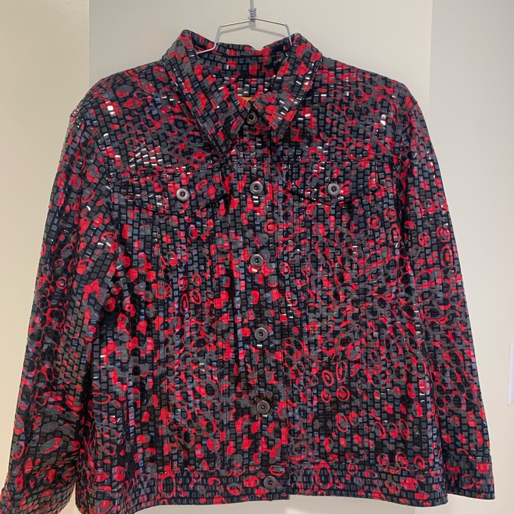Ruby Rd. Red And Black Geometric Jacket - image 1